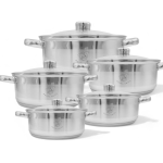 Royal Swiss Batterie de Cuisine 10 Pièces - Acier Inoxydable - Couvercles en Verre - Induction