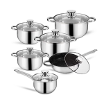 Royal Swiss Set de Casseroles et Poeles 12 Piecès - Acier Inoxydable - Couvercles en Verres - Revetement en Marbre